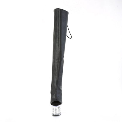 SPECTATOR-3019 Black Faux Leather/Clear-Silver Chrome Thigh Boot Pleaser