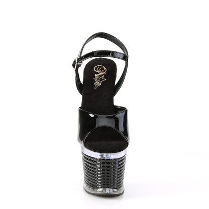 SPECTATOR-709 Black Patent/Clear-Black Platform Sandal Pleaser