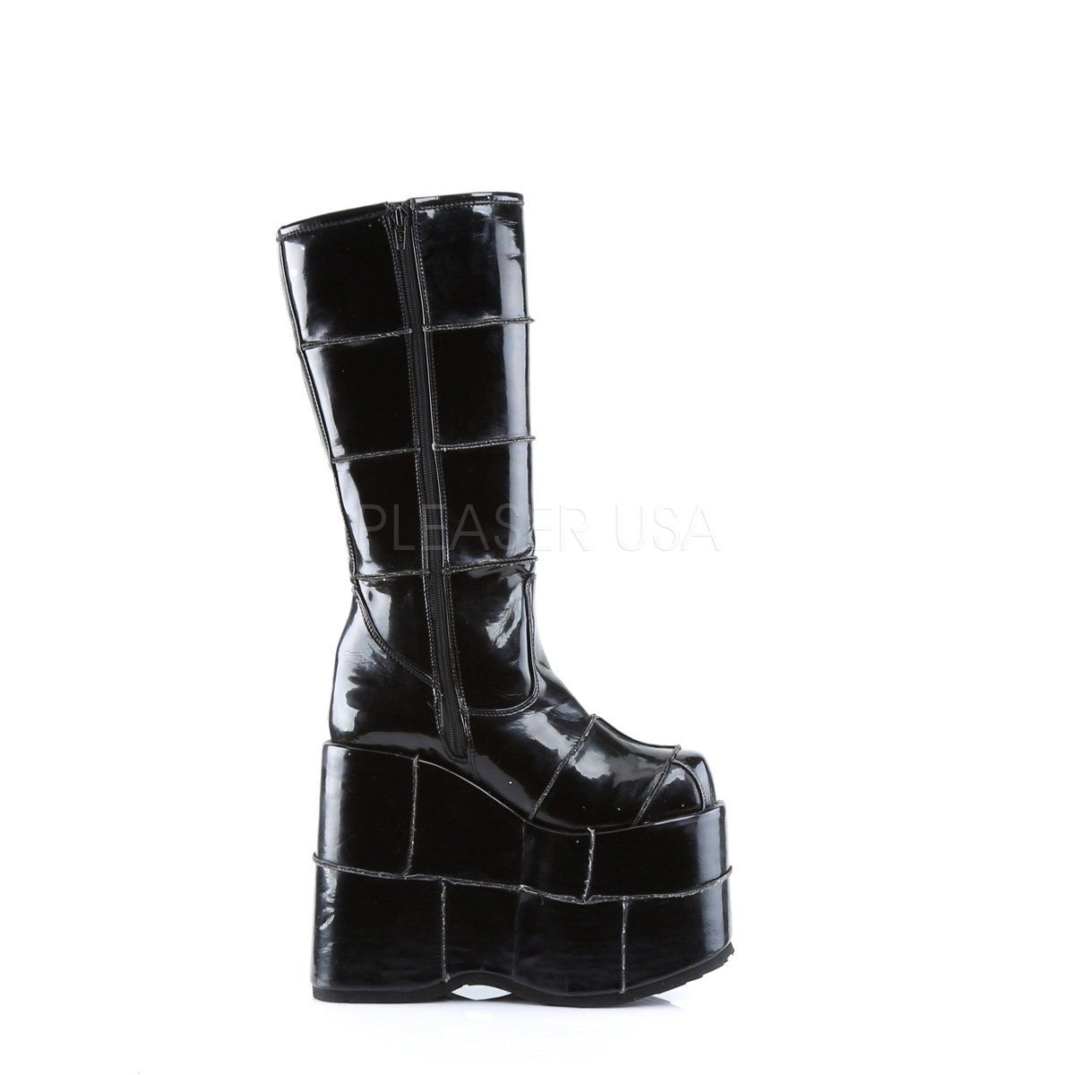 STACK-301 Black Vegan Leather Knee Boot Demonia