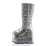 STACK-301G Silver Glitter Knee Boot Demonia US Size (Unisex/Men's): 4