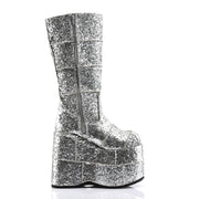 STACK-301G Silver Glitter Knee Boot Demonia US Size (Unisex/Men's): 4