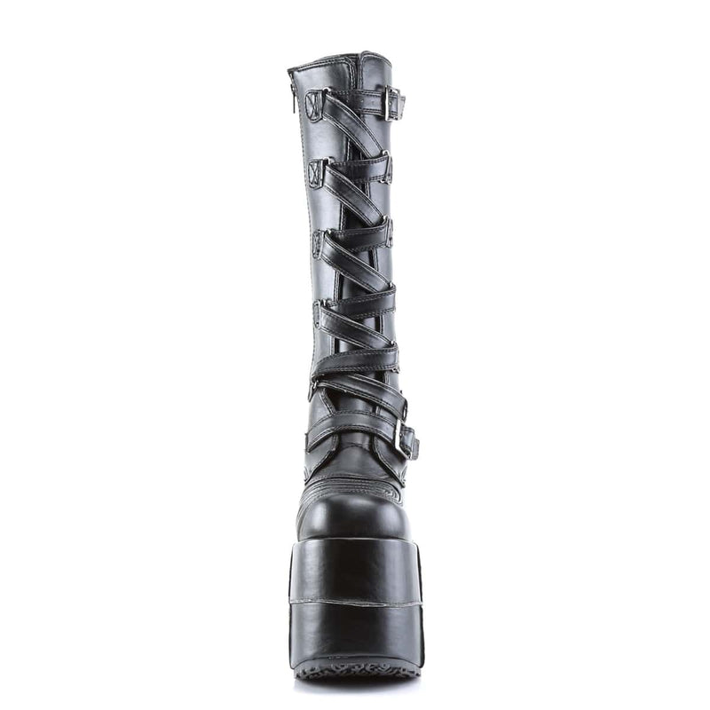STACK-308 Black Vegan Leather Knee Boot Demonia US Size (Unisex/Men's): 4