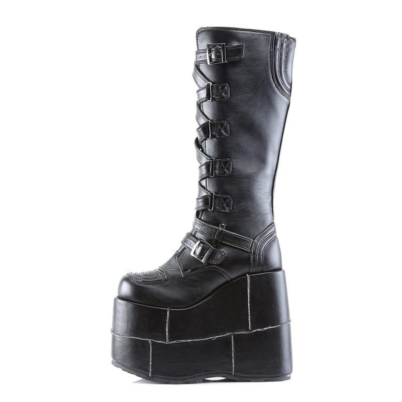 STACK-308 Black Vegan Leather Knee Boot Demonia US Size (Unisex/Men's): 4