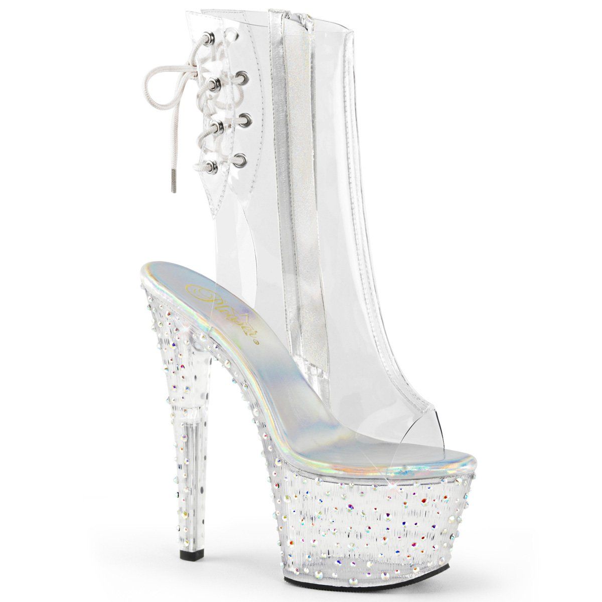 STARDANCE-1018C-7 Clear-Silver Multi Rhinestone Ankle Boot Pleaser
