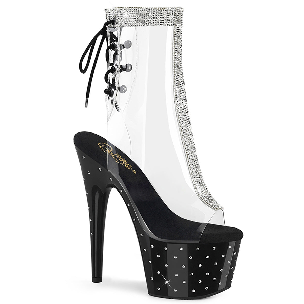STARDUST-1018C-2RS Clear/Black Ankle Boot Pleaser