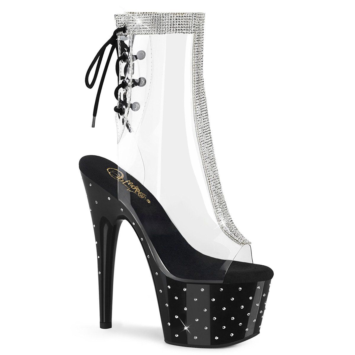 STARDUST-1018C-2RS Clear/Black Ankle Boot Pleaser