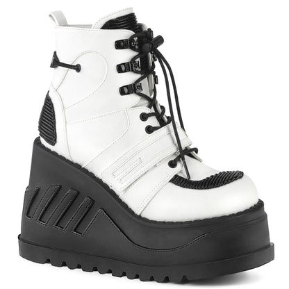 STOMP-13 White Vegan Leather Ankle Boot Demonia