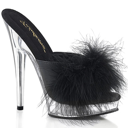 SULTRY-601F Black Pu-Marabou Fur/Clear Fabulicious