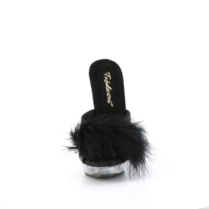 SULTRY-601F Black Pu-Marabou Fur/Clear Fabulicious