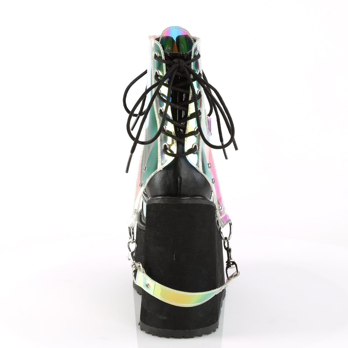SWING-115 Black Vegan Leather-Patent -Clear Hologram PVC Ankle Boot Demonia