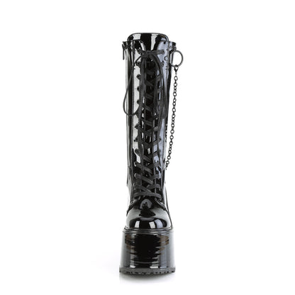 SWING-150 Black Stretch Patent Knee Boot Demonia