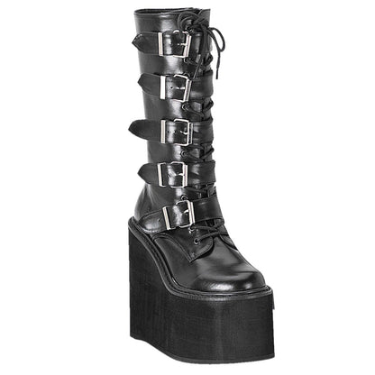 SWING-220 Black Vegan Leather Calf Boot Demonia