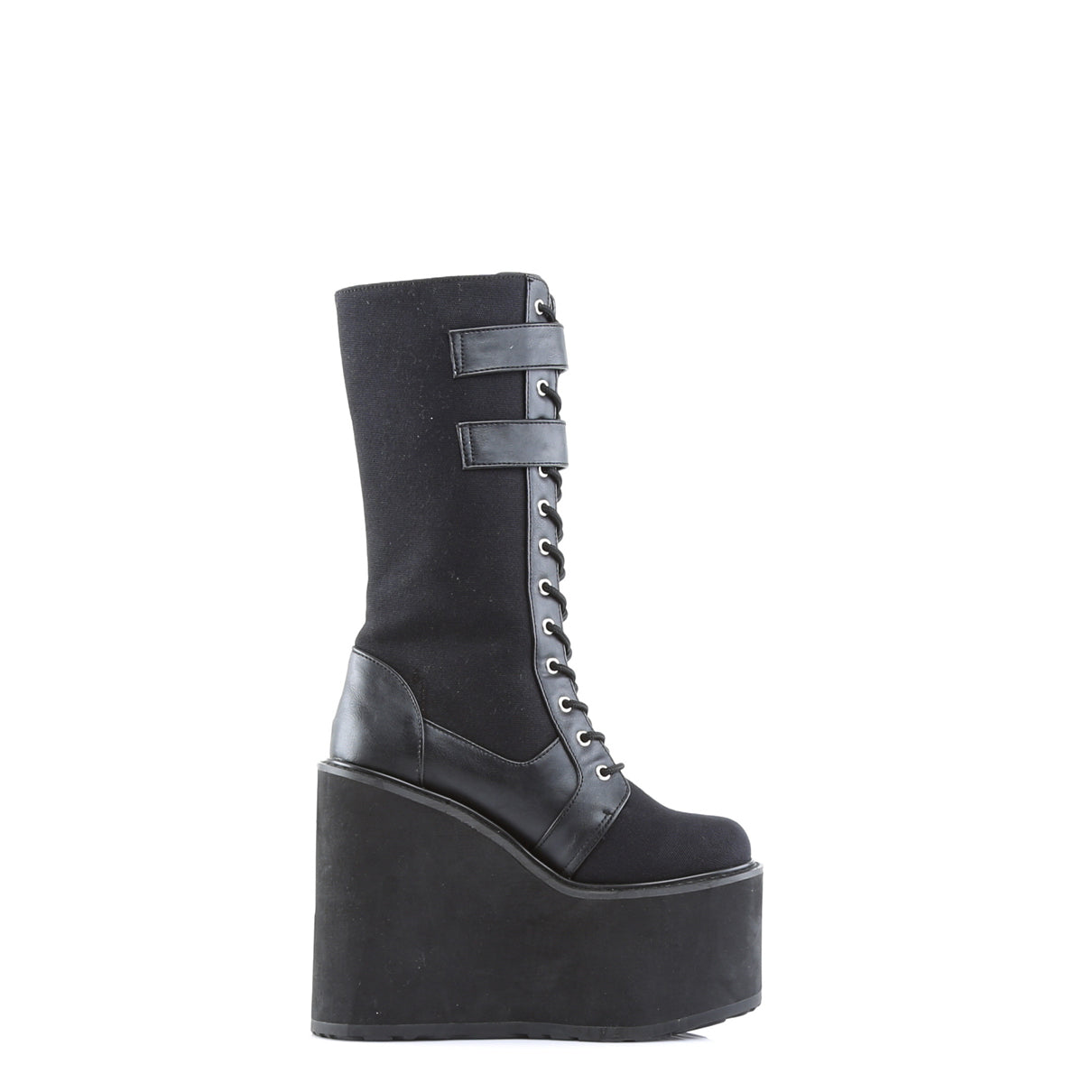 SWING-221 Black Canvas-Vegan Leather Knee Boot Demonia