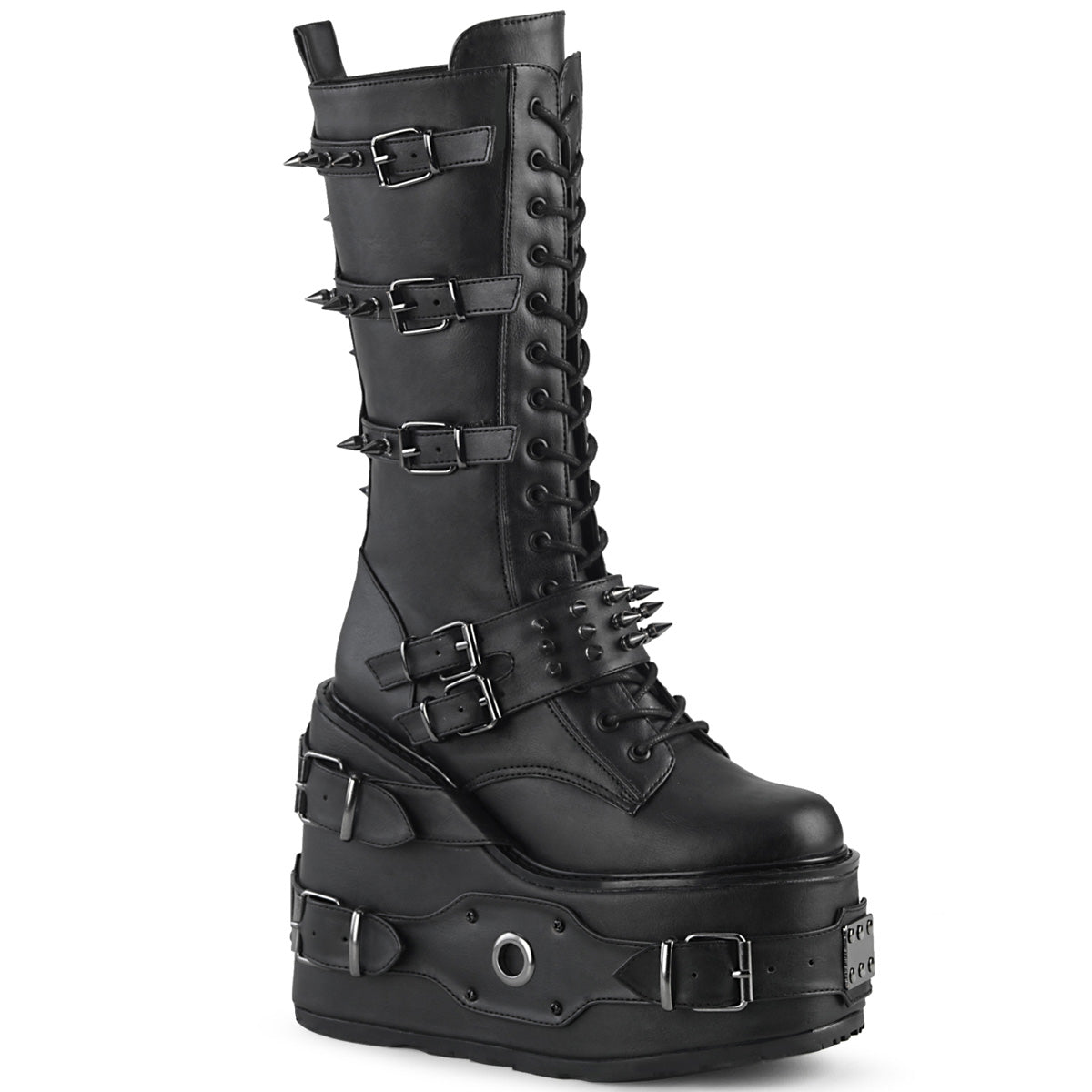 SWING-327 Black Vegan Leather Mid-Calf Boot Demonia