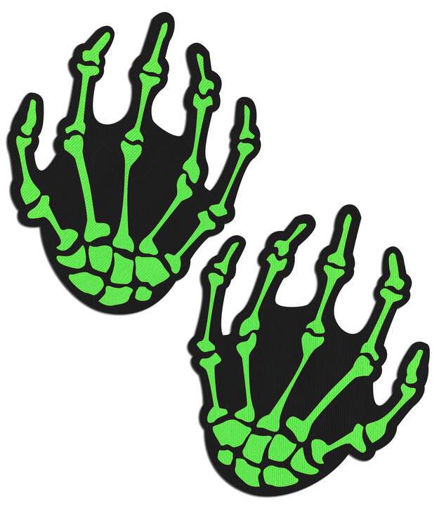 Skeleton Hands: Zombie Neon Green/UV Reactive Boney Hands Nipple Pasties Pastease