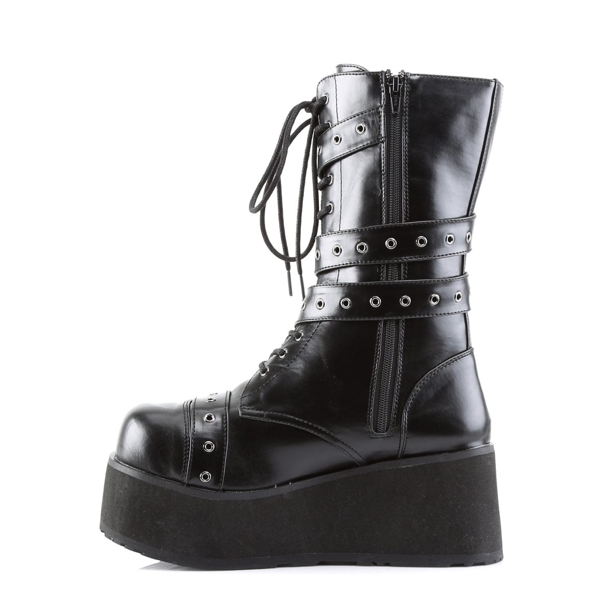 TRASHVILLE-205 Black Vegan Leather Calf Boot Demonia US Size (Unisex/Men's): 4