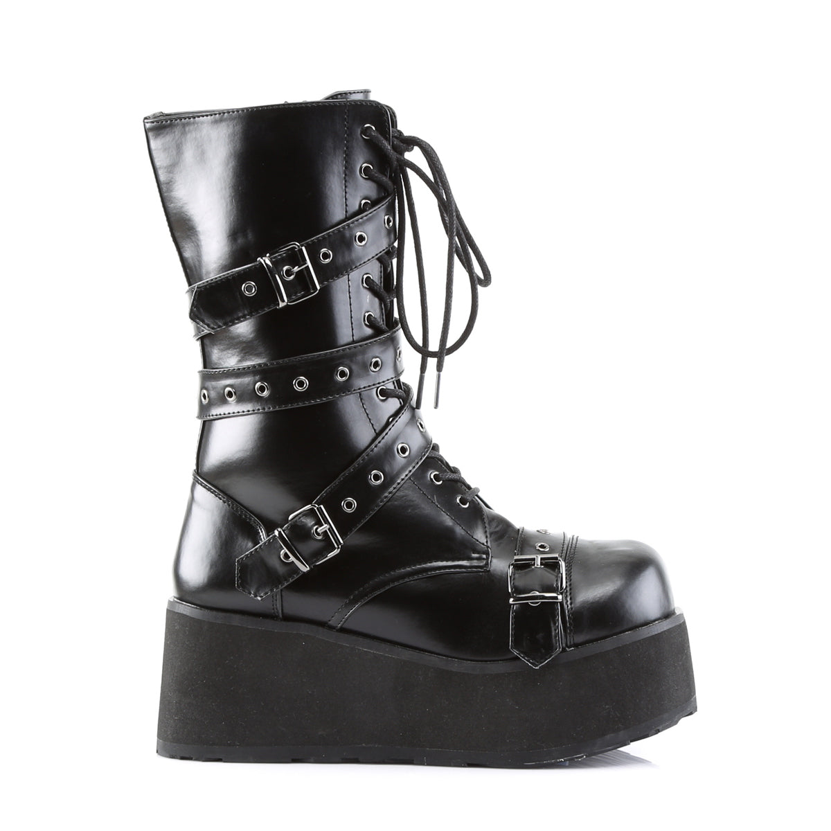 TRASHVILLE-205 Black Vegan Leather Calf Boot Demonia