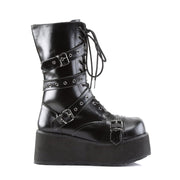 TRASHVILLE-205 Black Vegan Leather Calf Boot Demonia US Size (Unisex/Men's): 4
