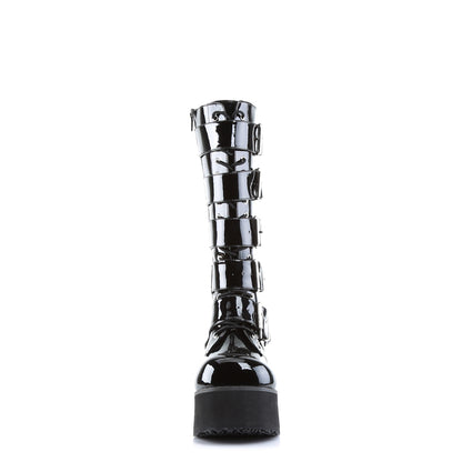TRASHVILLE-518 Black Patent Knee Boot Demonia