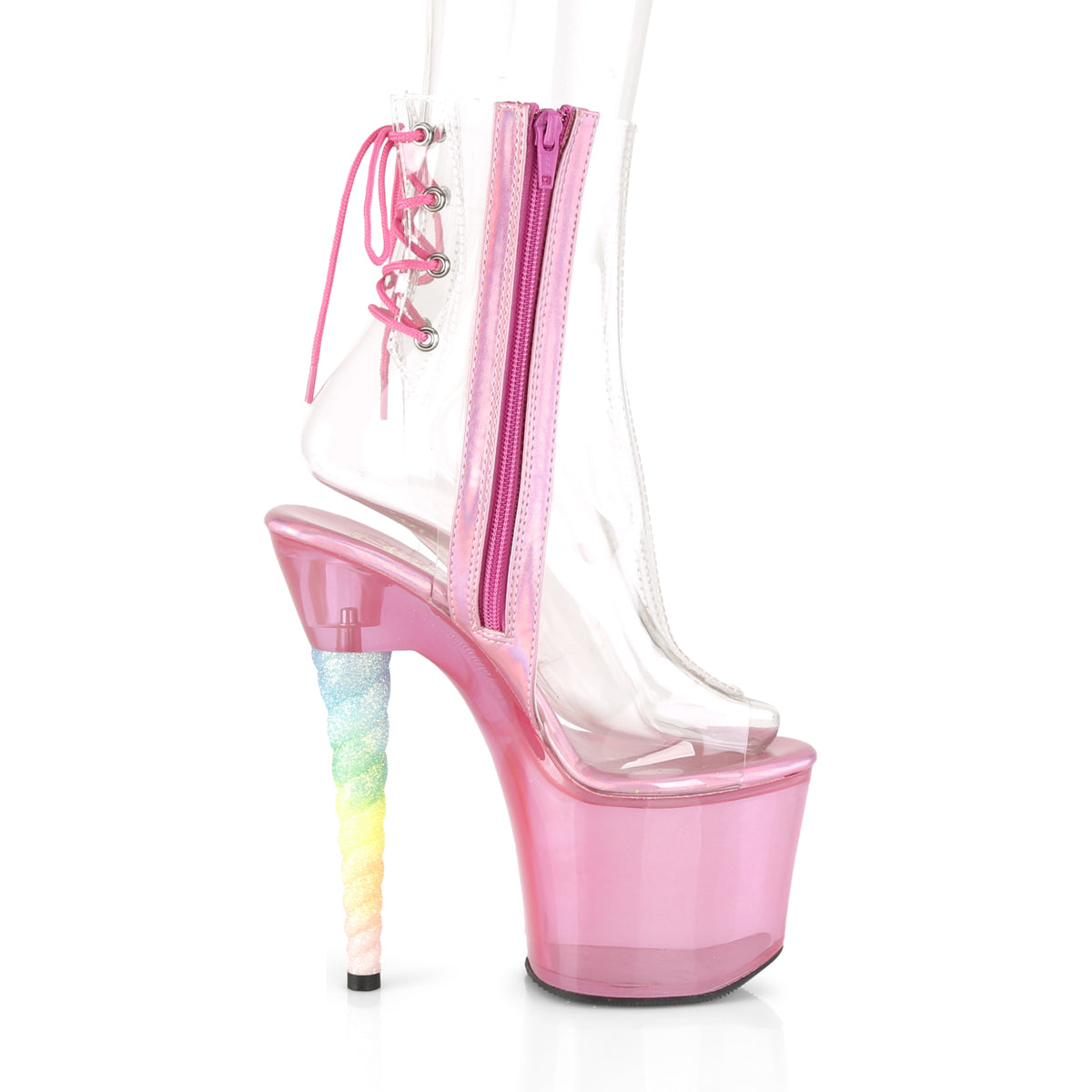 UNICORN-1018C Clear/Bubble Gum Pink Tinted Ankle Boot Pleaser