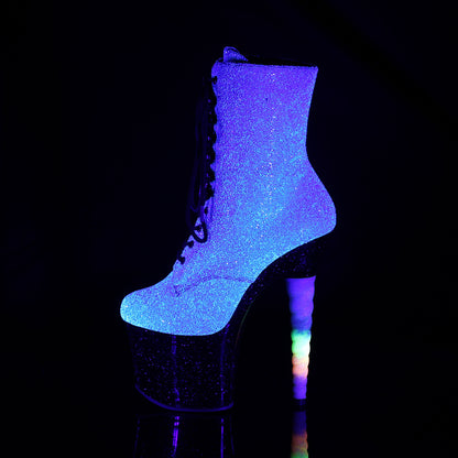 UNICORN-1020G Purple-Blue Glitter/Black Ankle Boot Pleaser