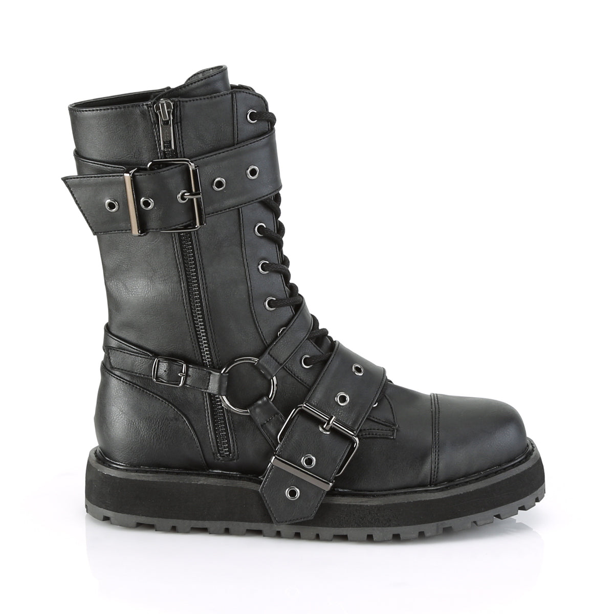 VALOR-220 Black Vegan Leather Mid-Calf Boot Demonia