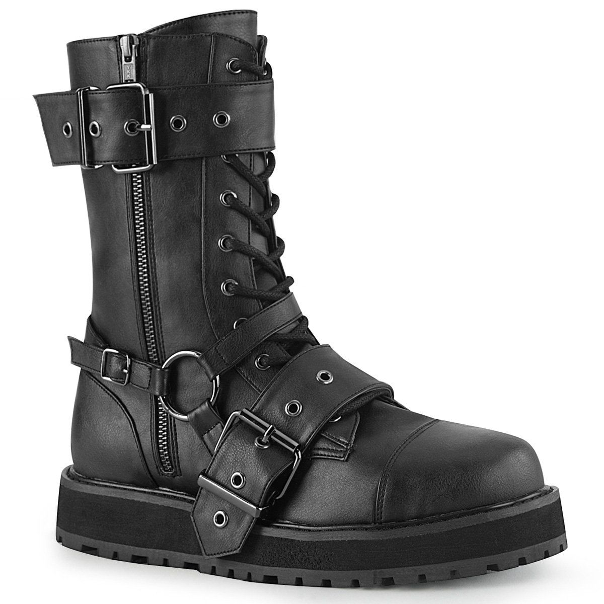 VALOR-220 Black Vegan Leather Mid-Calf Boot Demonia