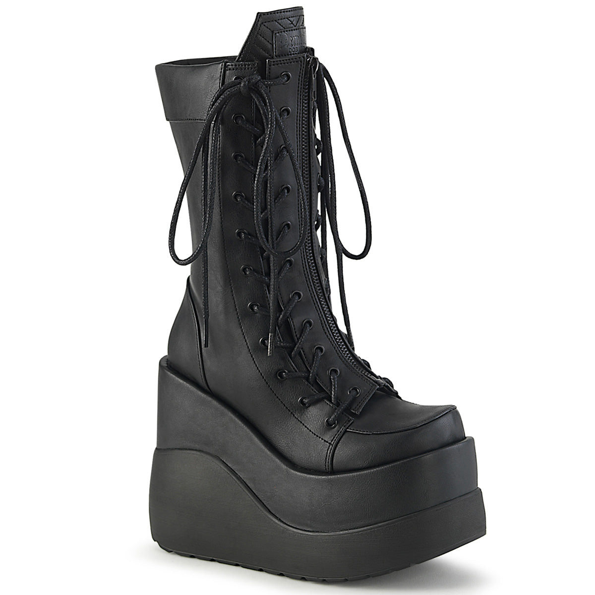 VOID-118 Black Vegan Leather-Patent Mid-Calf Boot Demonia