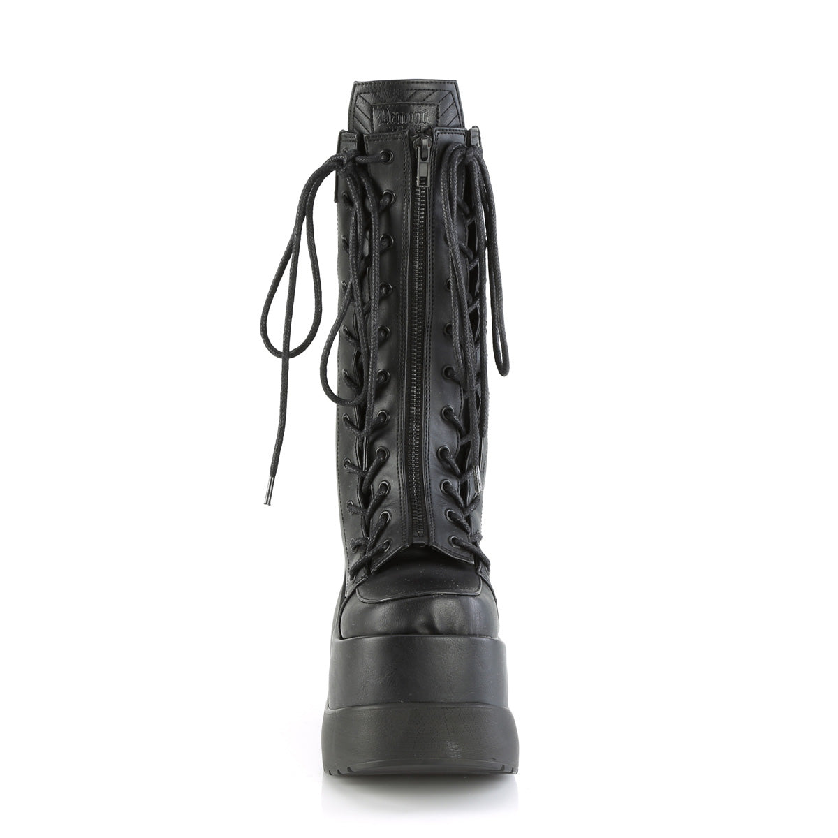 VOID-118 Black Vegan Leather-Patent Mid-Calf Boot Demonia