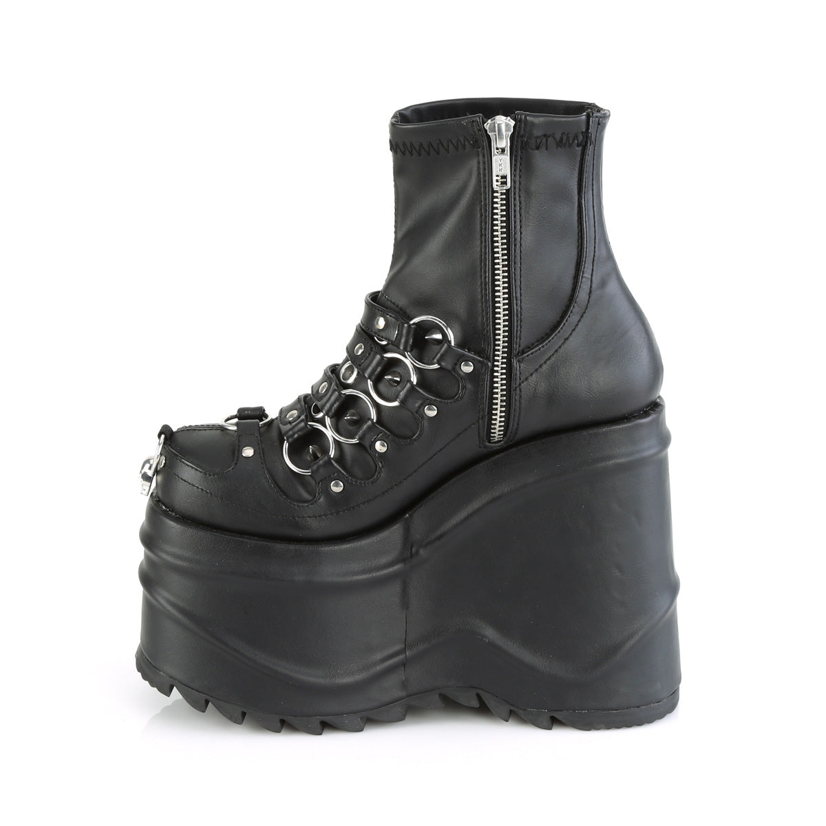 WAVE-110 Black Stretch Vegan Leather Ankle Boot Demonia