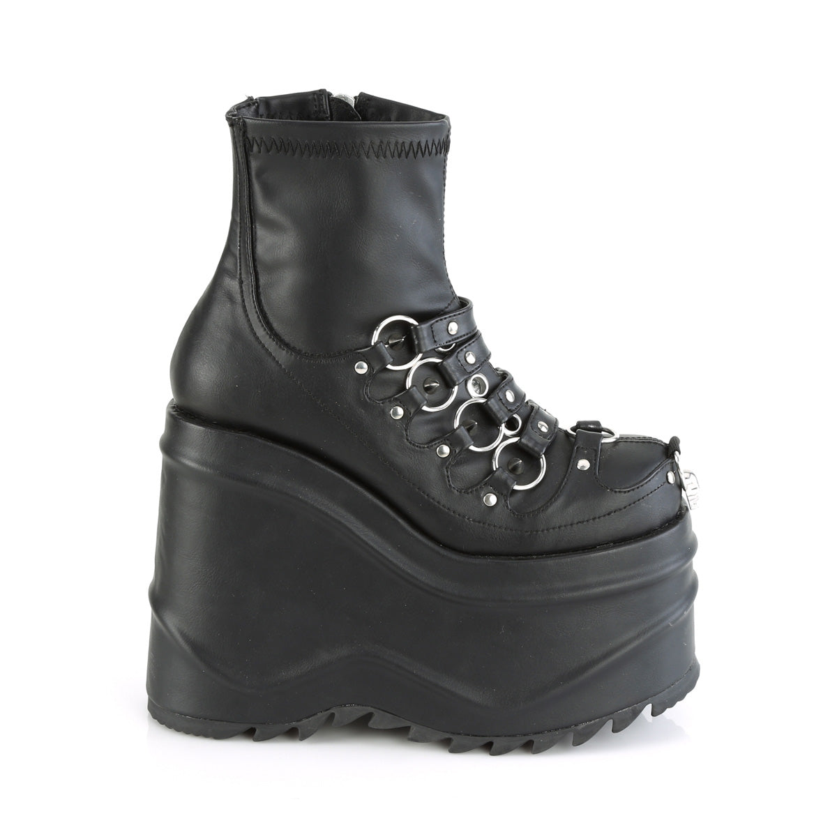 WAVE-110 Black Stretch Vegan Leather Ankle Boot Demonia