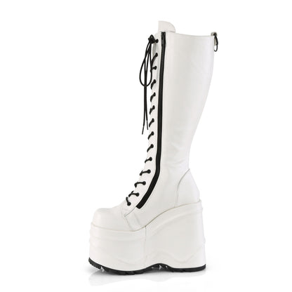 WAVE-200 White Vegan Leather Knee Boot Demonia