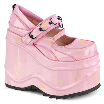 WAVE-48 Baby Pink Hologram Patent Mary Janes Demonia