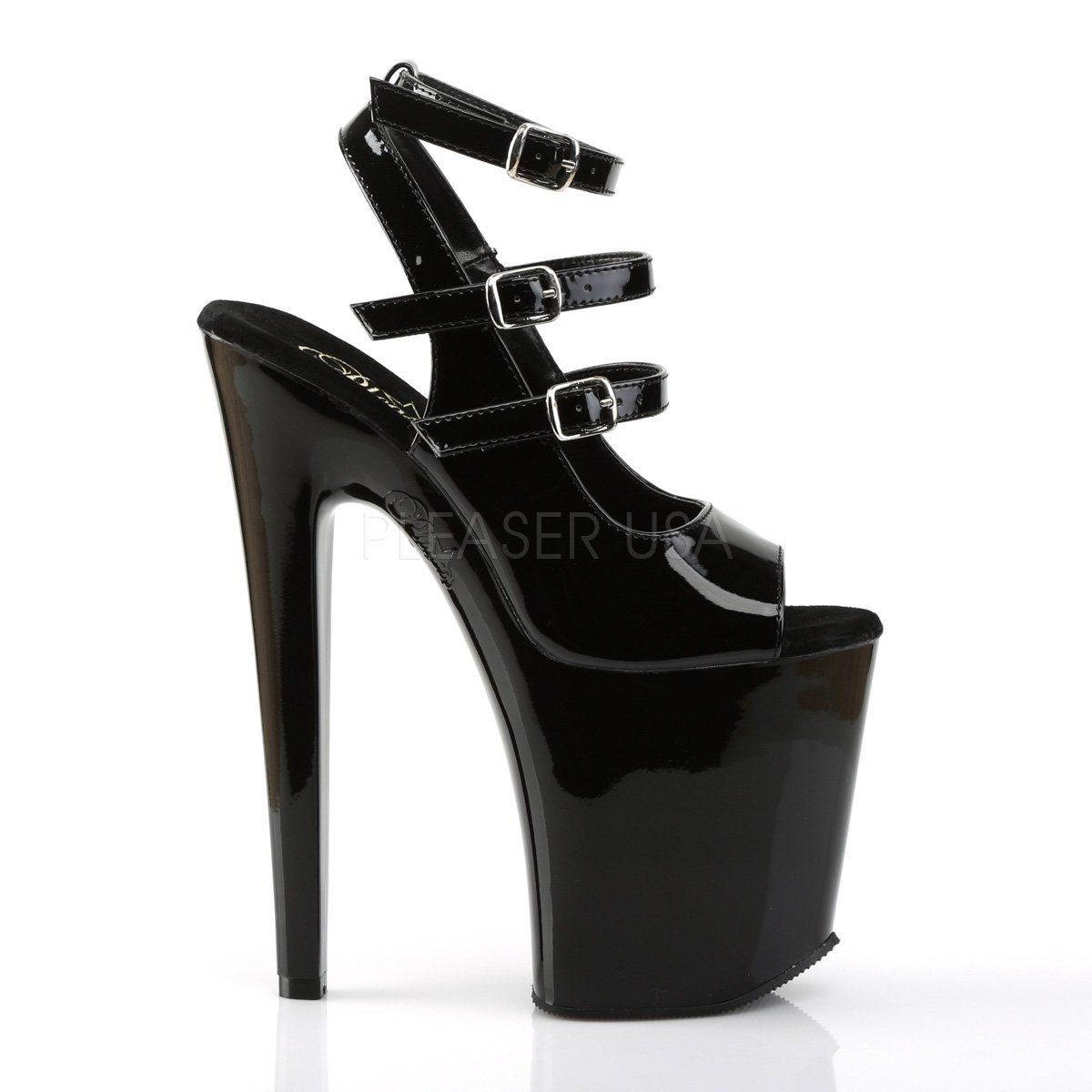 XTREME-873 Black Patent Platform Sandal Pleaser