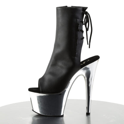ADORE-1018 Black Faux Leather/Silver Chrome