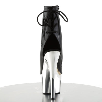 ADORE-1018 Black Faux Leather/Silver Chrome