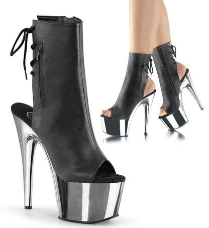 ADORE-1018 Black Faux Leather/Silver Chrome