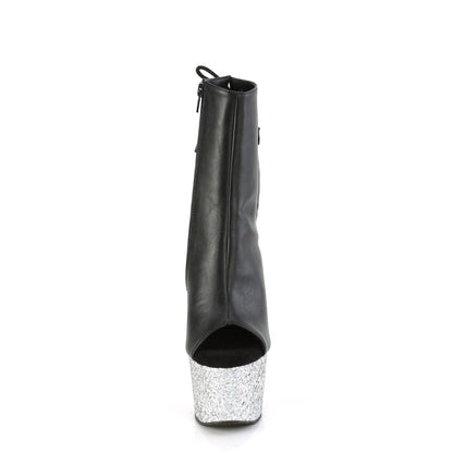 ADORE-1018LG Black Faux Leather/Silver Multi Glitter
