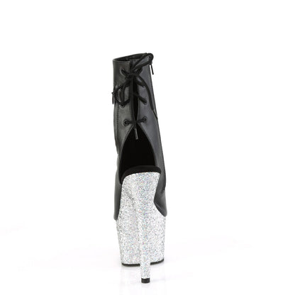 ADORE-1018LG Black Faux Leather/Silver Multi Glitter