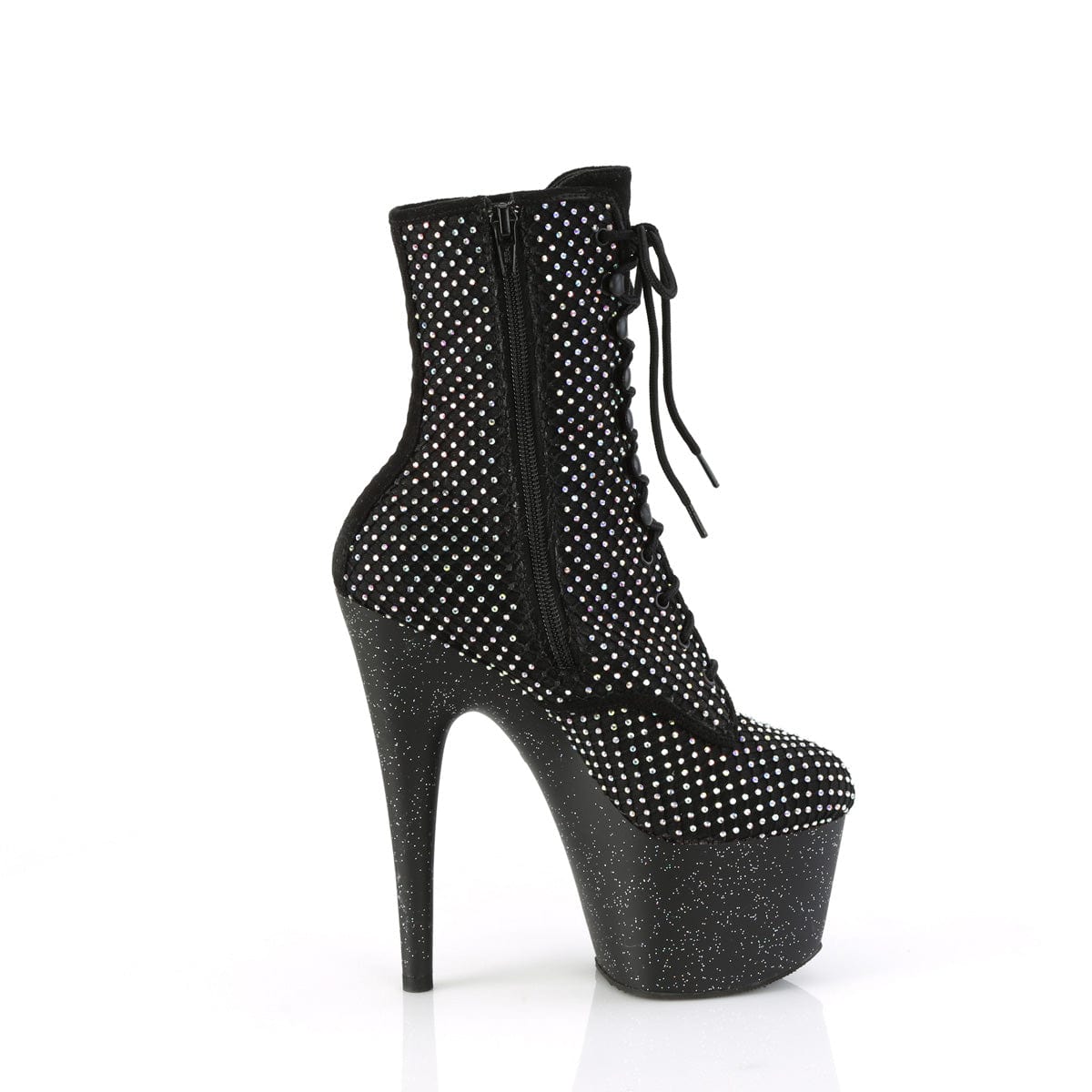 ADORE-1020RM Black Faux Suede-Rhinestones Mesh/Black Matte