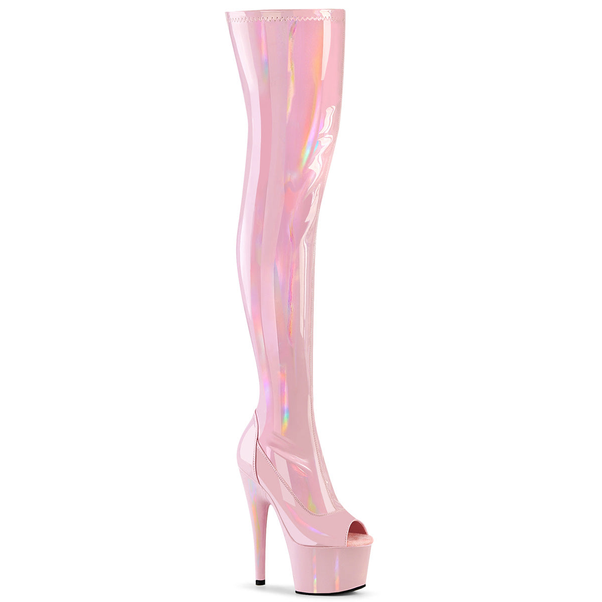 ADORE-3011HWR Baby Pink Holo Thigh Boots