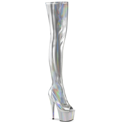 ADORE-3011HWR Silver Holo Thigh Boots