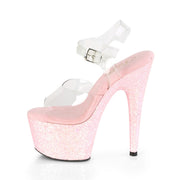 ADORE-708LG Clear/Baby Pink Glitter Platform Sandal Pleaser US Size (Women's): 5