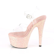 ADORE-708LG Clear/Dusty Blush Glitter Platform Sandal Pleaser US Size (Women's): 5