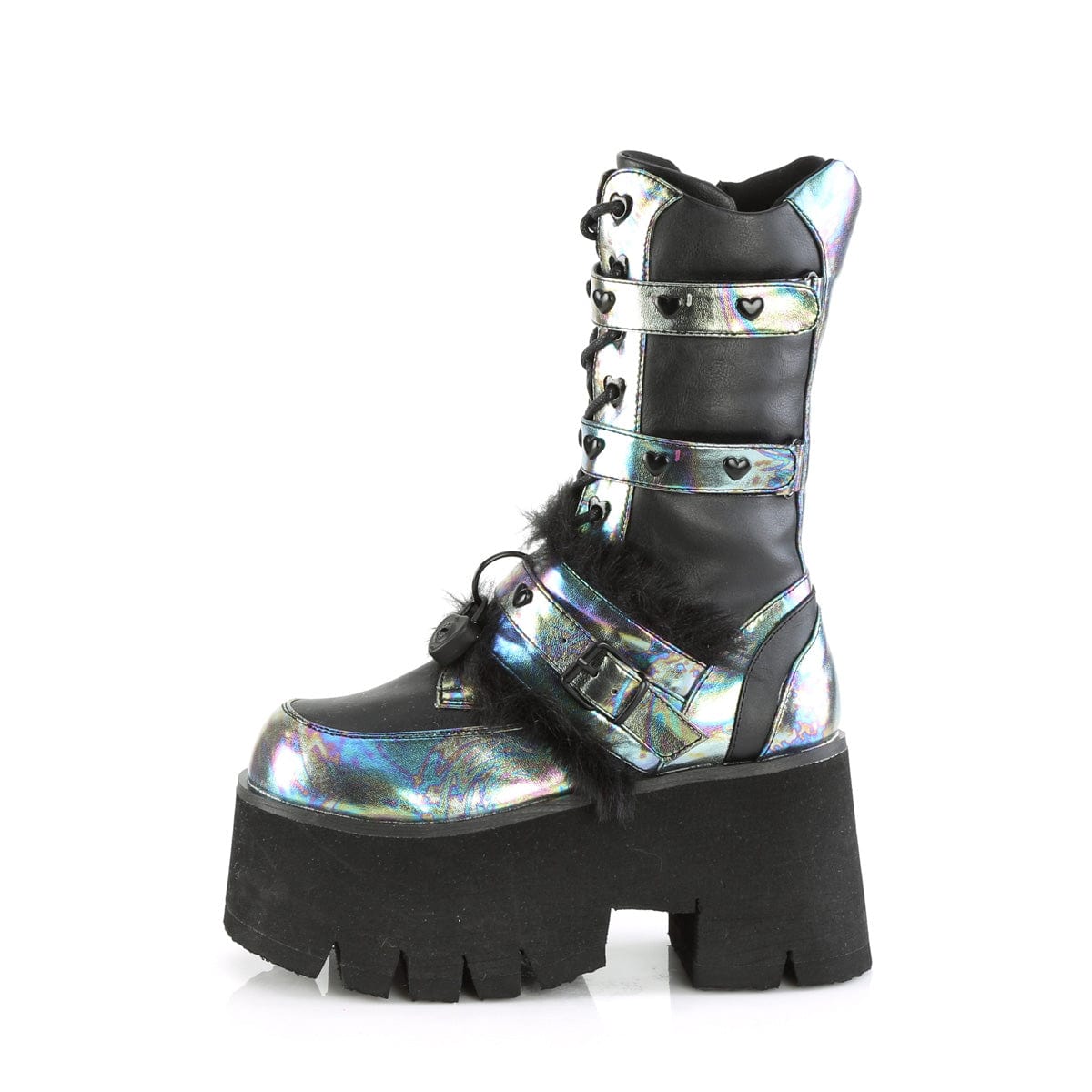ASHES-120 Black Vegan Le Green Multi Oil Mid-Calf Boot Demonia US Size (Women's): 6