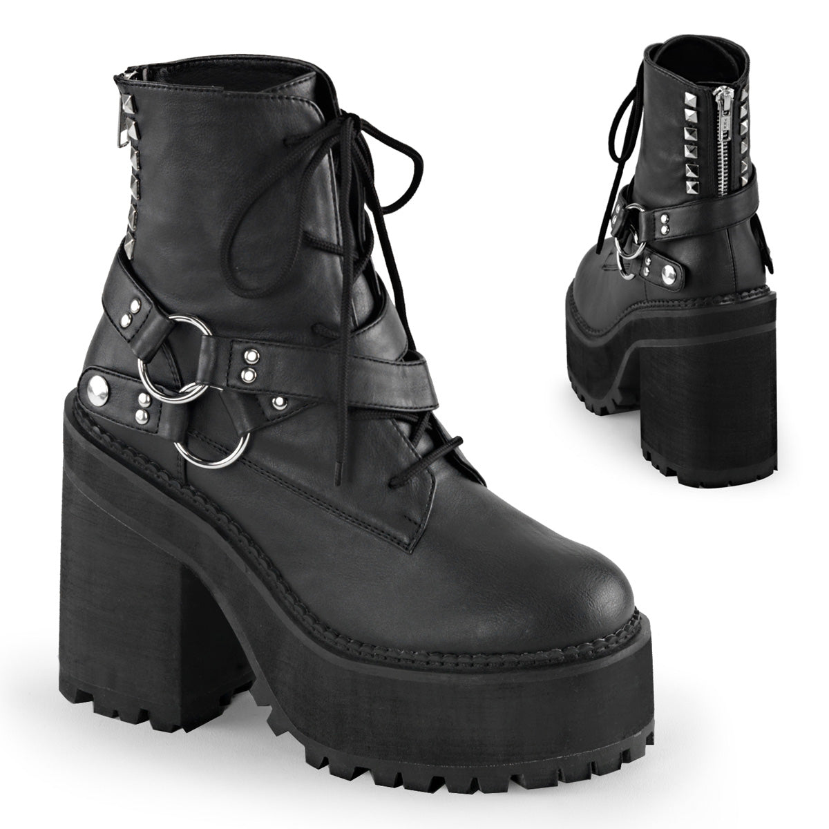ASSAULT-101 Black Vegan Leather Lace-Up Boot