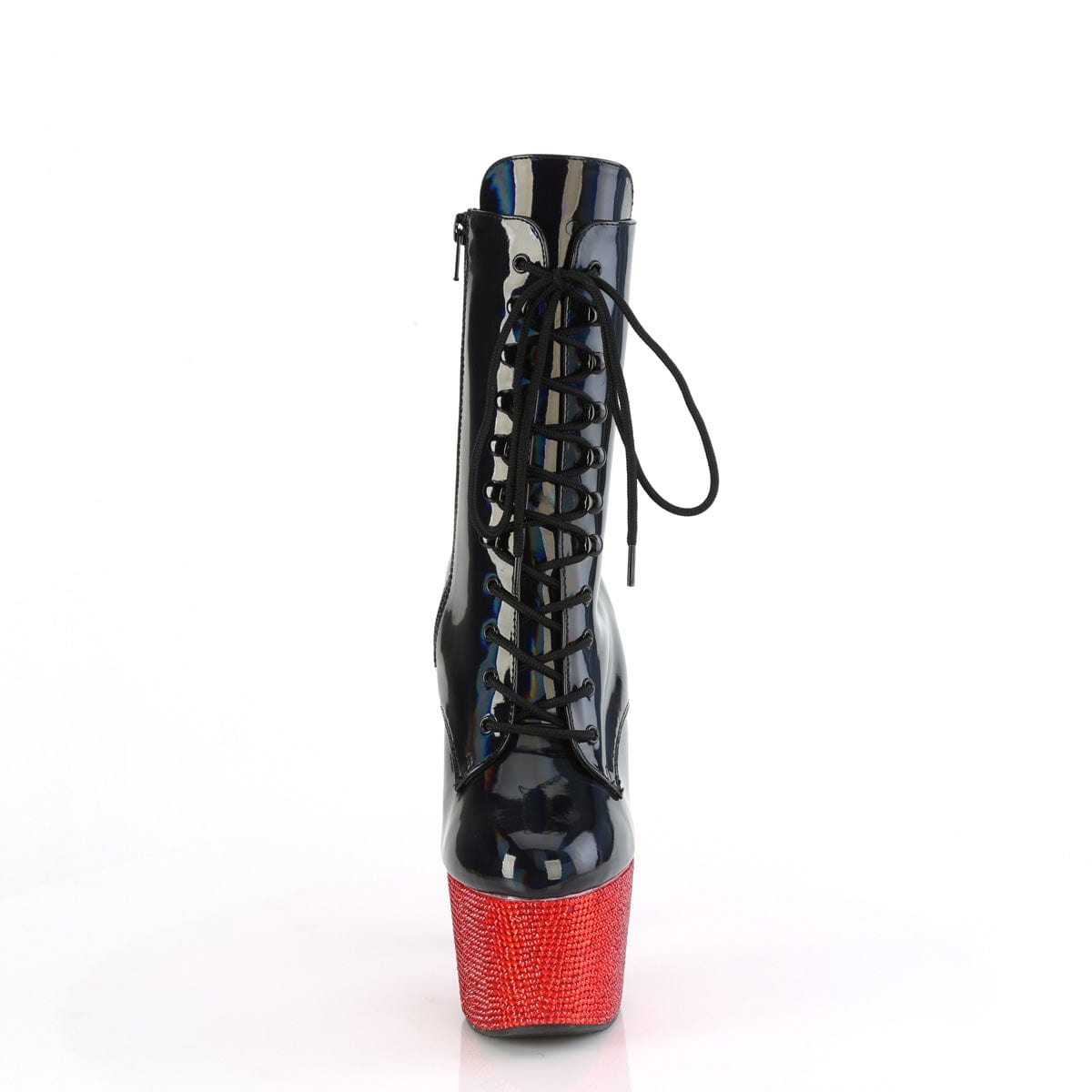 BEJEWELED-1020-7 Black Holo Patent/Red Rhinestones