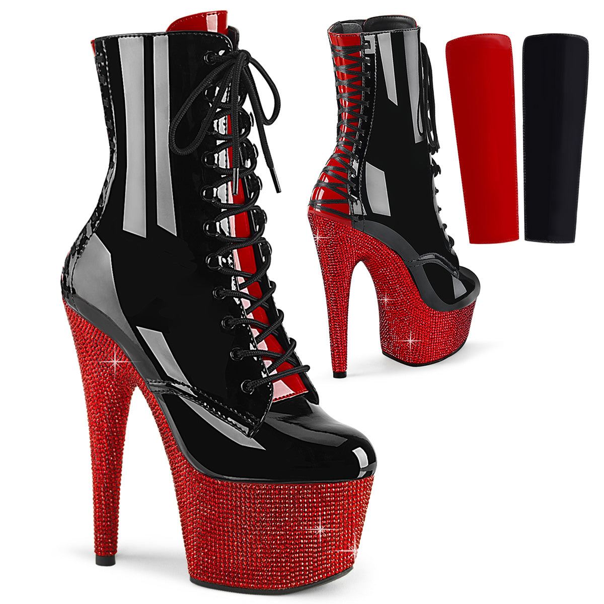 BEJEWELED-1020FH-7 Black Red Ankle Boots