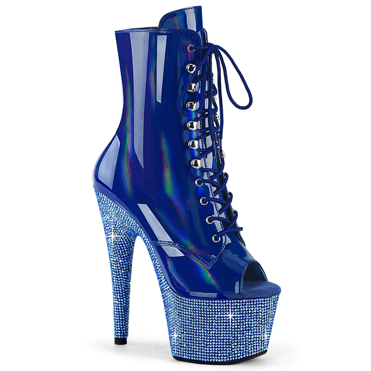 BEJEWELED-1021-7 Blue Holo Ankle Boots