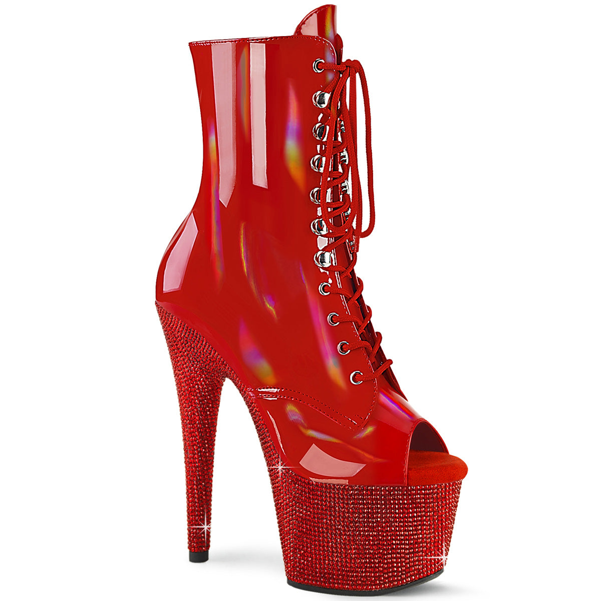 BEJEWELED-1021-7 Red Holo Ankle Boots